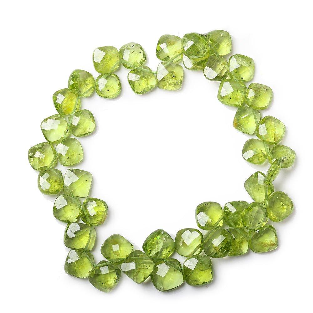 9mm Peridot Corner Drilled Faceted Pillow Beads 45 beads 8 inch - The Bead Traders