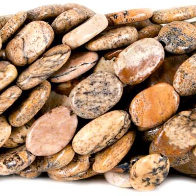 9mm Picture Jasper Plain Oval Beads, 14 inch - The Bead Traders