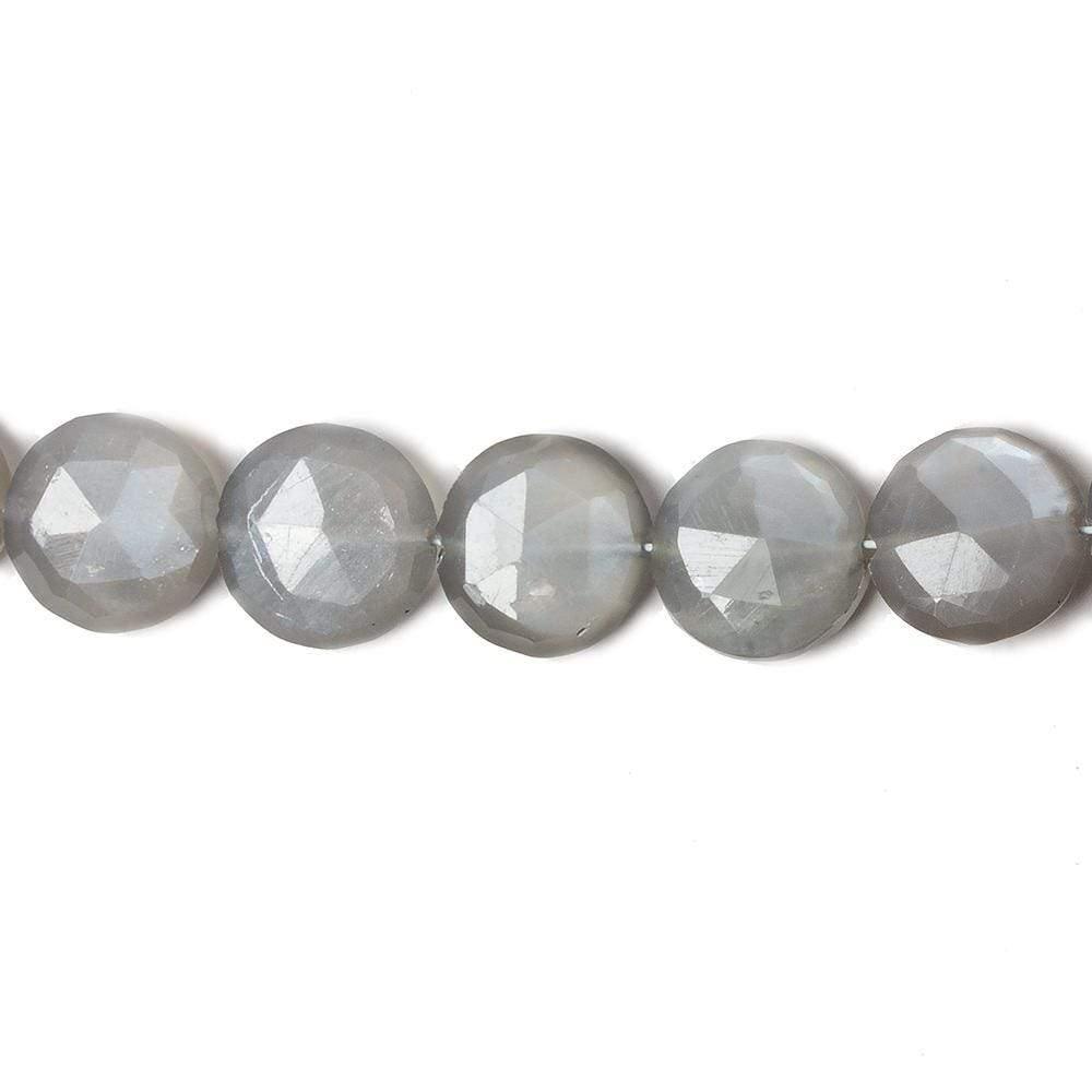 9mm Platinum Grey Moonstone Faceted Coins 8 inch 23 beads - The Bead Traders