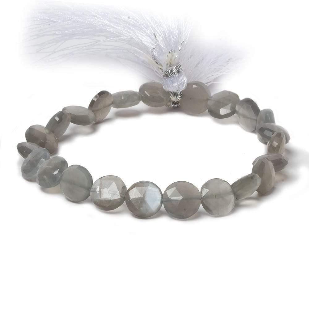 9mm Platinum Grey Moonstone Faceted Coins 8 inch 23 beads - The Bead Traders