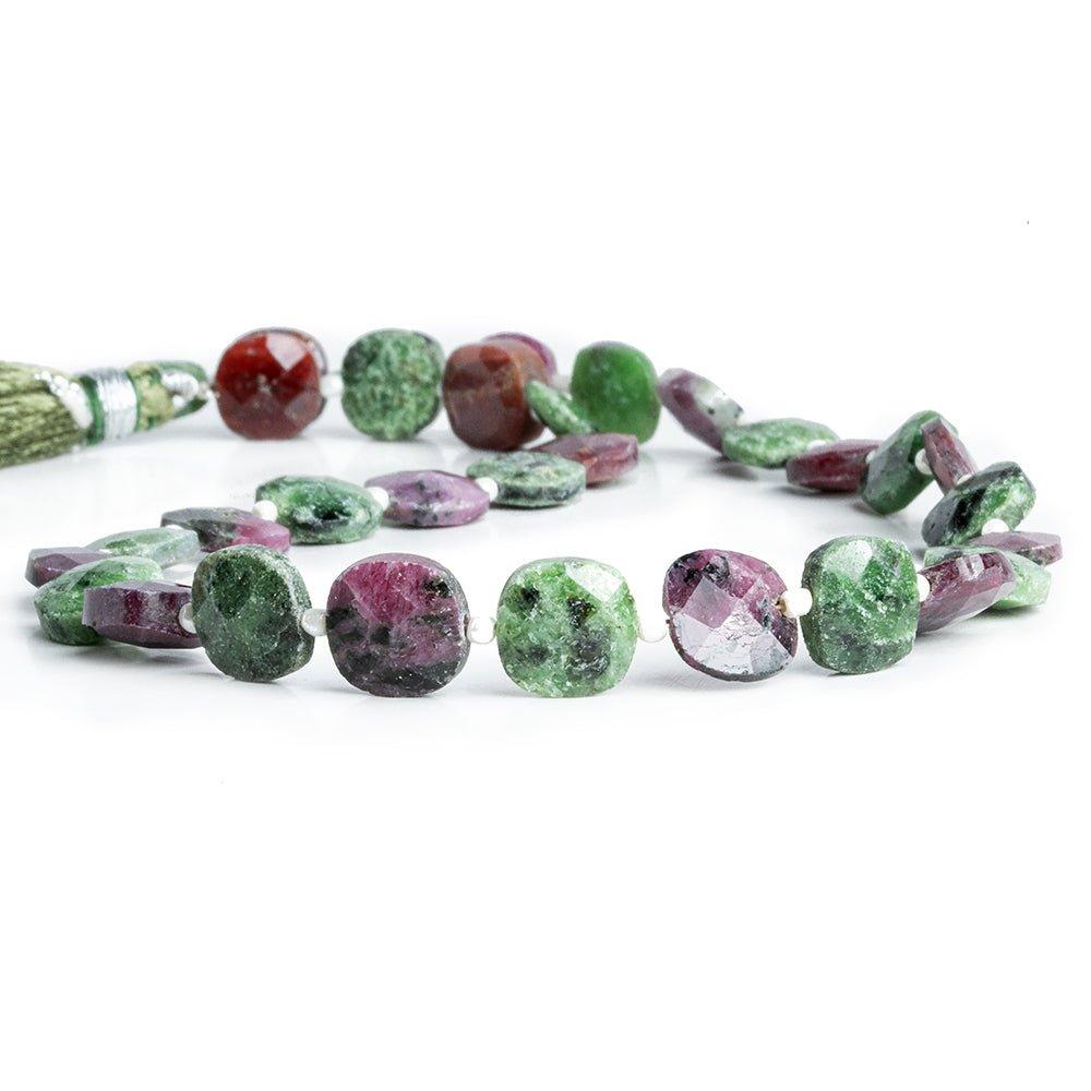 9mm Ruby in Zoisite Faceted Pillow Beads 13 inch 32 pieces - The Bead Traders