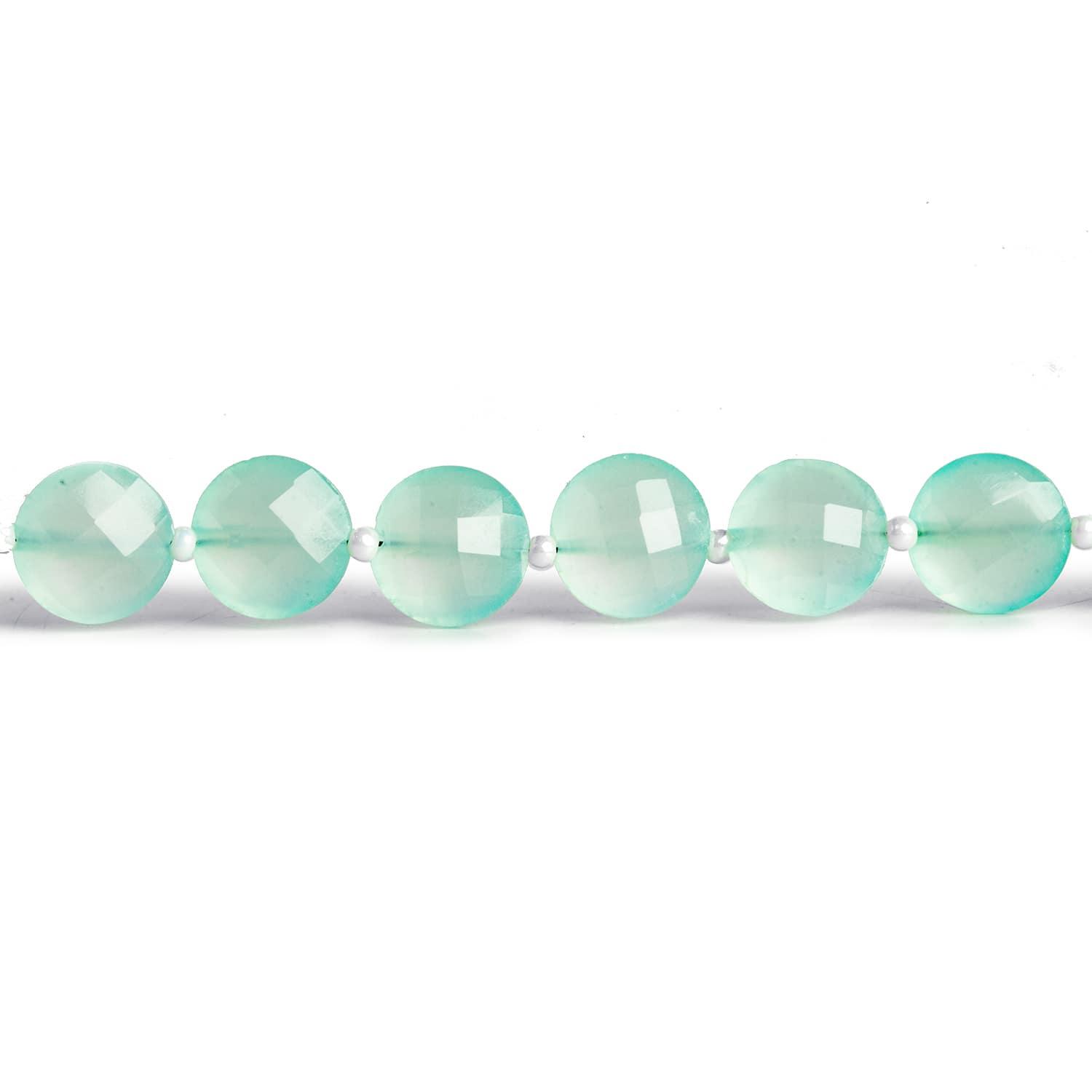 9mm Seablue Chalcedony Faceted Coins 8 inch 20 beads - The Bead Traders