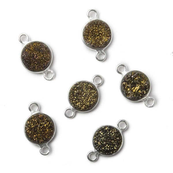 9mm Silver Bezeled Bronze Drusy Coin Connector 1 piece