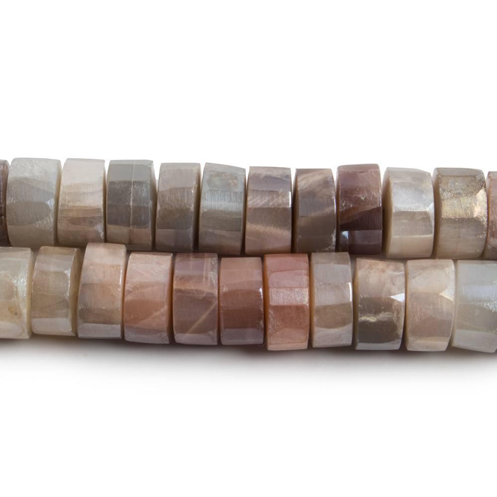 9mm Silver Mystic Multi Moonstone faceted Heishi beads 8 inch 44 pieces - The Bead Traders