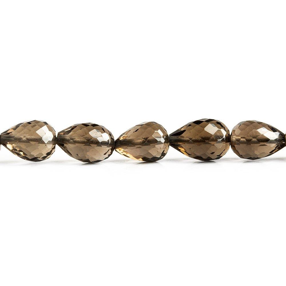 9mm Smoky Quartz Straight Drilled Faceted Teardrop Beads 8 inch 22 pieces - The Bead Traders