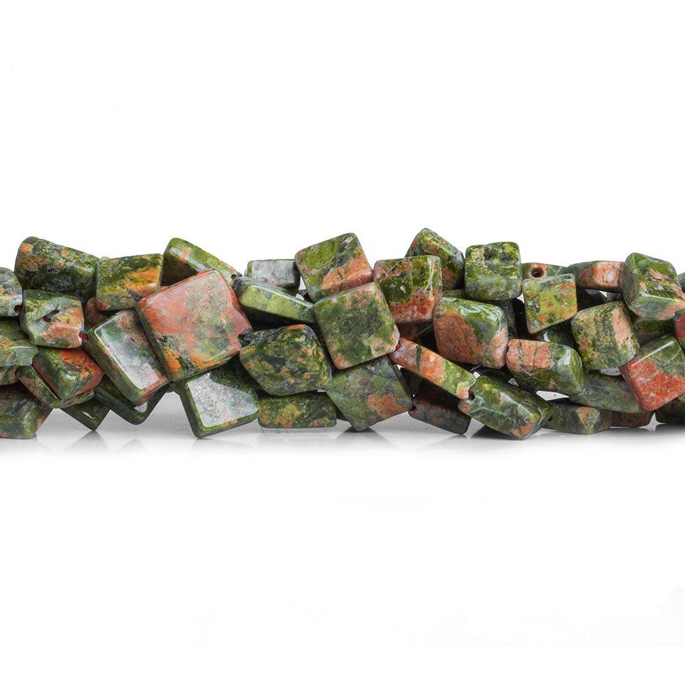 9mm Unakite Faceted Square Beads, 14 inch - The Bead Traders