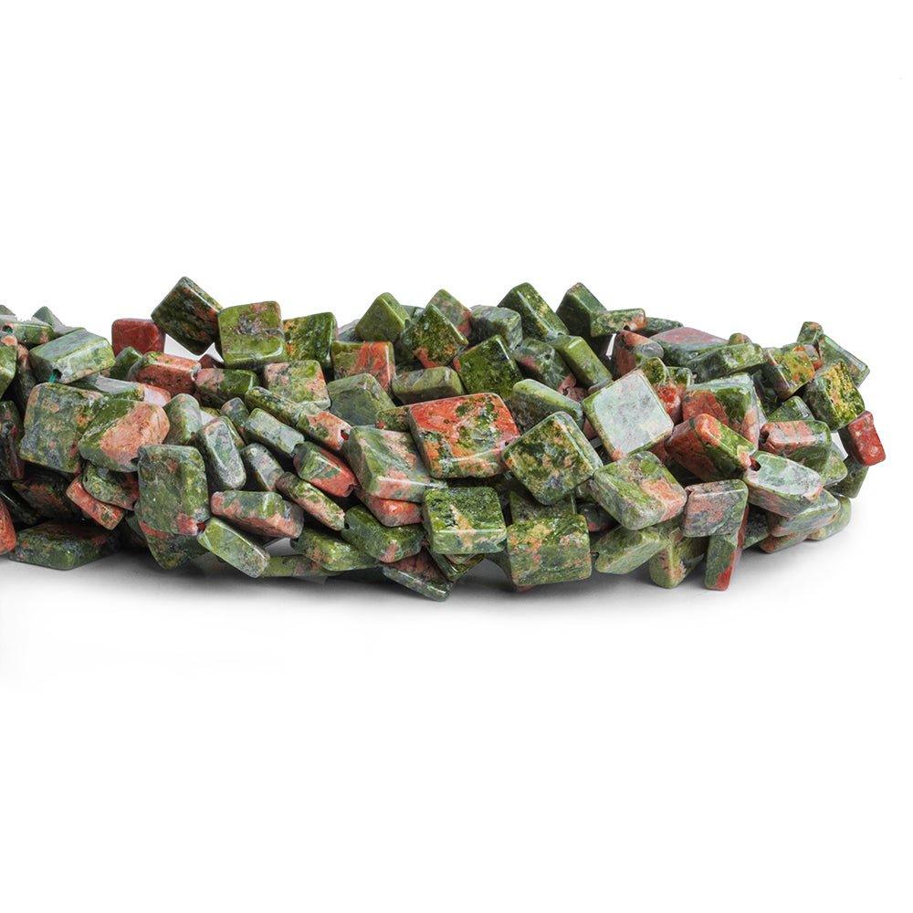 9mm Unakite Faceted Square Beads, 14 inch - The Bead Traders