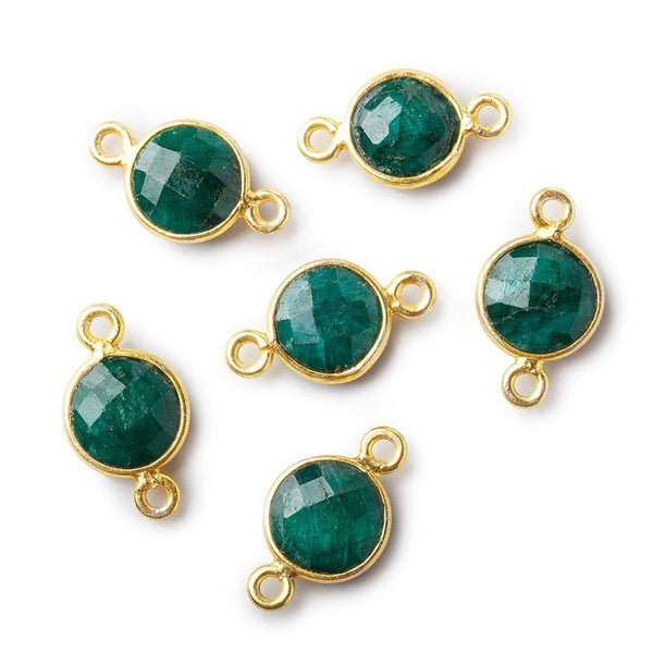 9mm Vermeil Bezel Emerald Coin Connector Focal Bead 1 piece