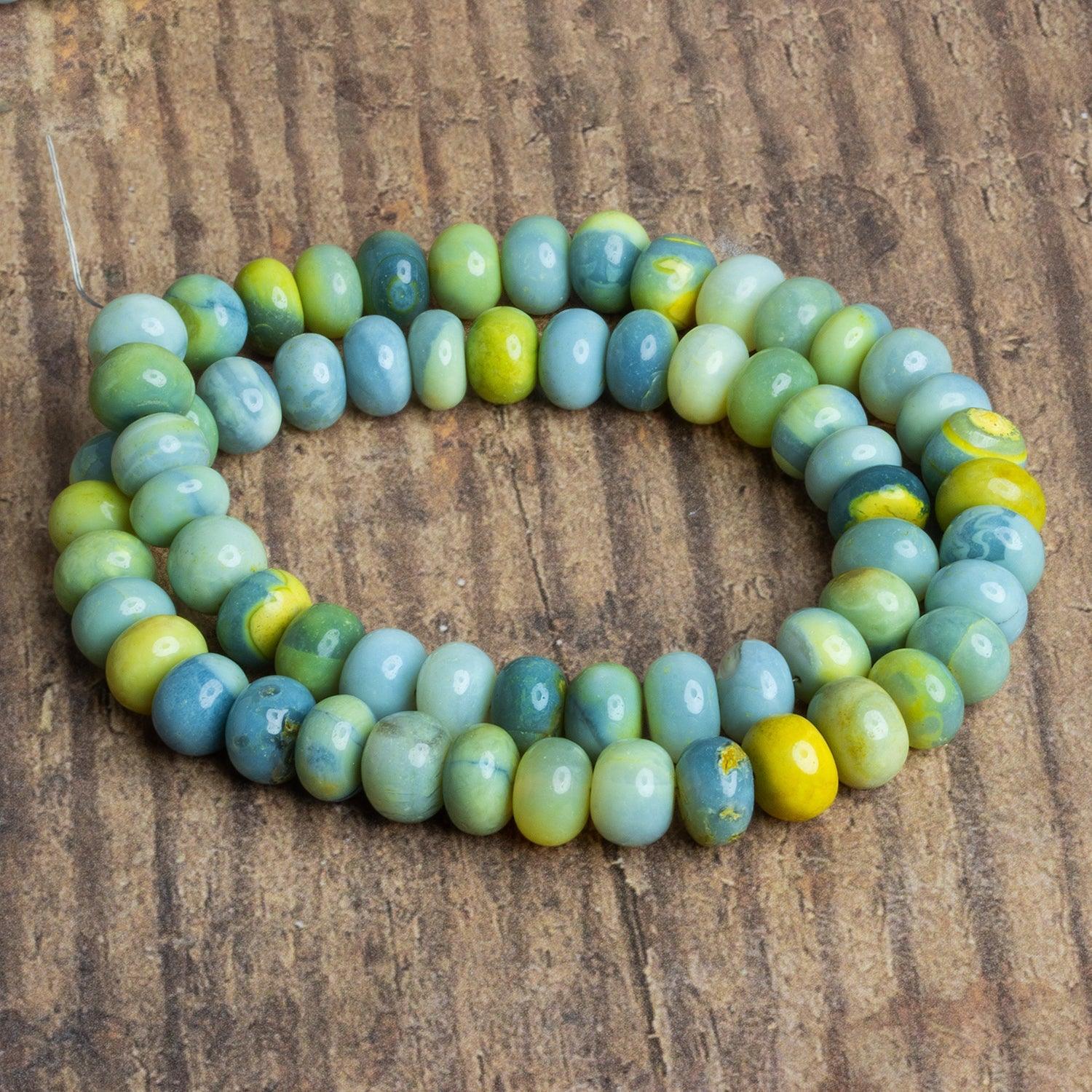 9mm Yellow & Green Opal Plain Rondelles 16 inch 60 beads - The Bead Traders