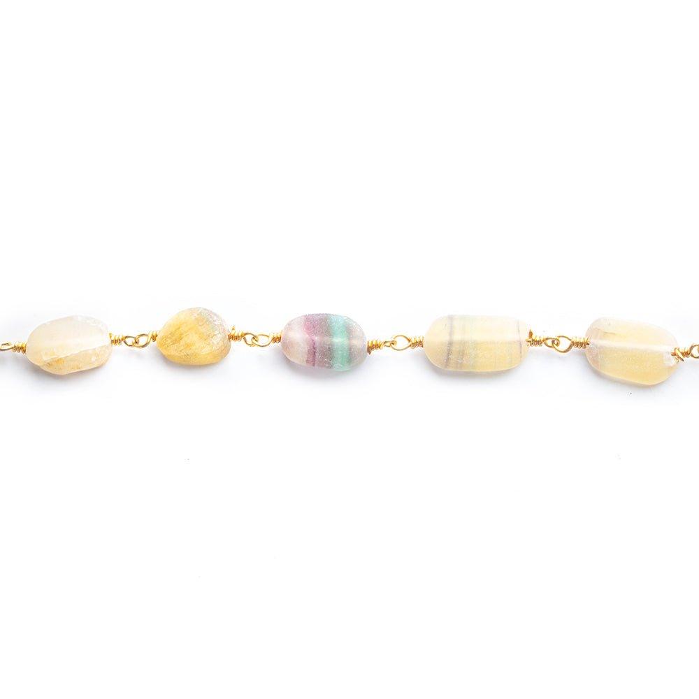 9x5.5mm-10x6.5mm Fluorite Plain Nugget Gold Chain by the Foot 19 pieces - The Bead Traders