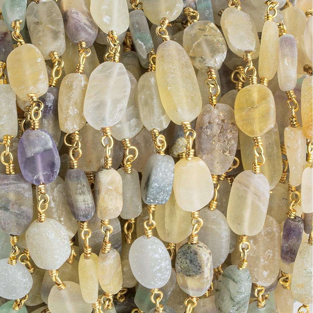 9x5.5mm-10x6.5mm Fluorite Plain Nugget Gold Chain by the Foot 19 pieces - The Bead Traders