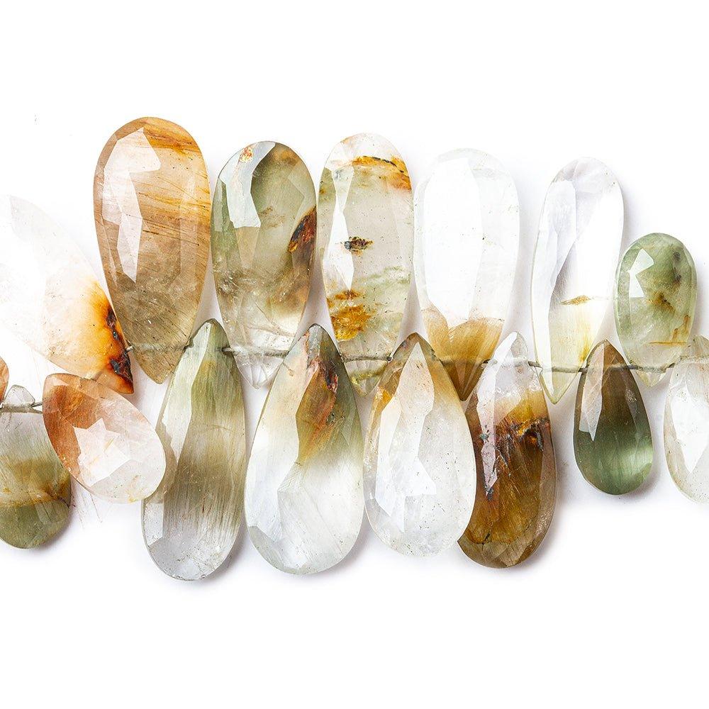9x5mm-18x8.5mm Moss Quartz Faceted Pear Beads 7 inch 57 pieces - The Bead Traders