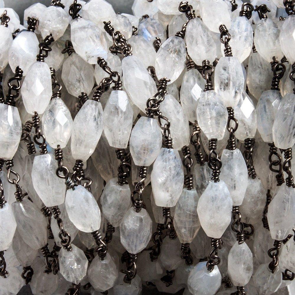9x5mm Rainbow Moonstone navette Black Gold Filled Chain by the foot 19 pcs - The Bead Traders