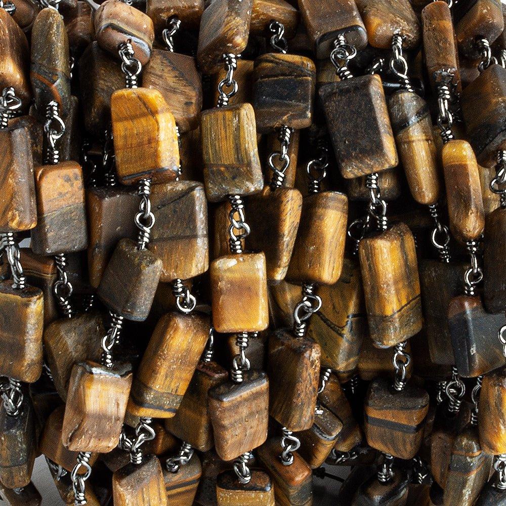 9x6mm-12x7mm Tiger's Eye Plain Rectangle Black Gold plated Chain by the foot 19 pieces - The Bead Traders