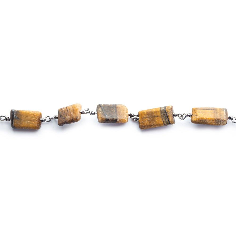 9x6mm-12x7mm Tiger's Eye Plain Rectangle Black Gold plated Chain by the foot 19 pieces - The Bead Traders