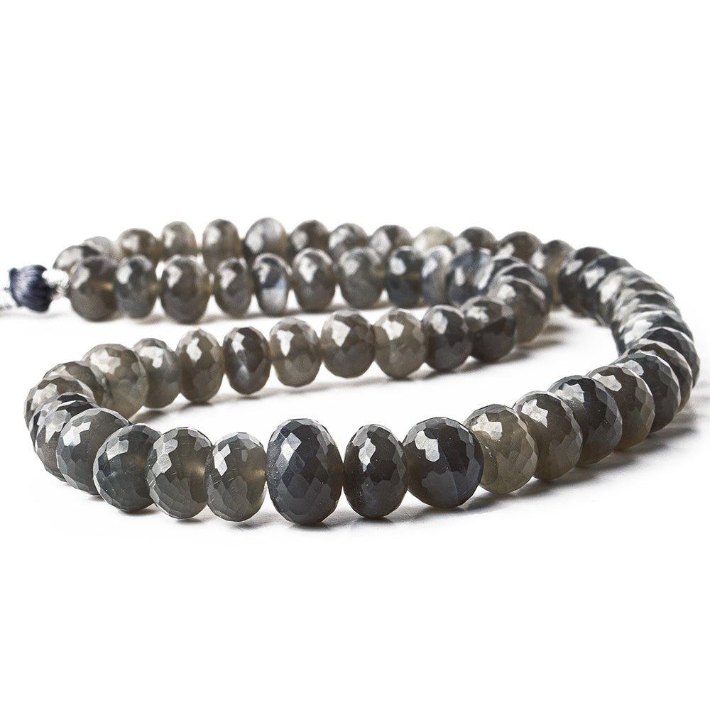 9x6mm-13x9mm Platinum Grey Moonstone Faceted Rondelle Beads 16 inch 60 pieces - The Bead Traders