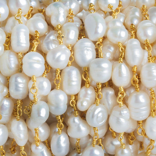 5x6mm White Baroque Freshwater Pearl Gold Chain