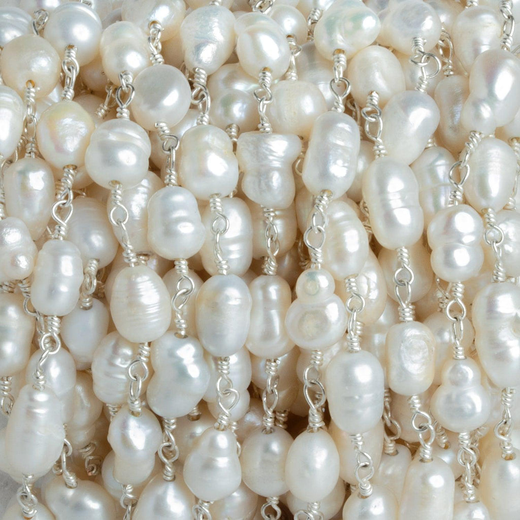 9x6mm White Baroque Freshwater Pearl Silver Chain - The Bead Traders