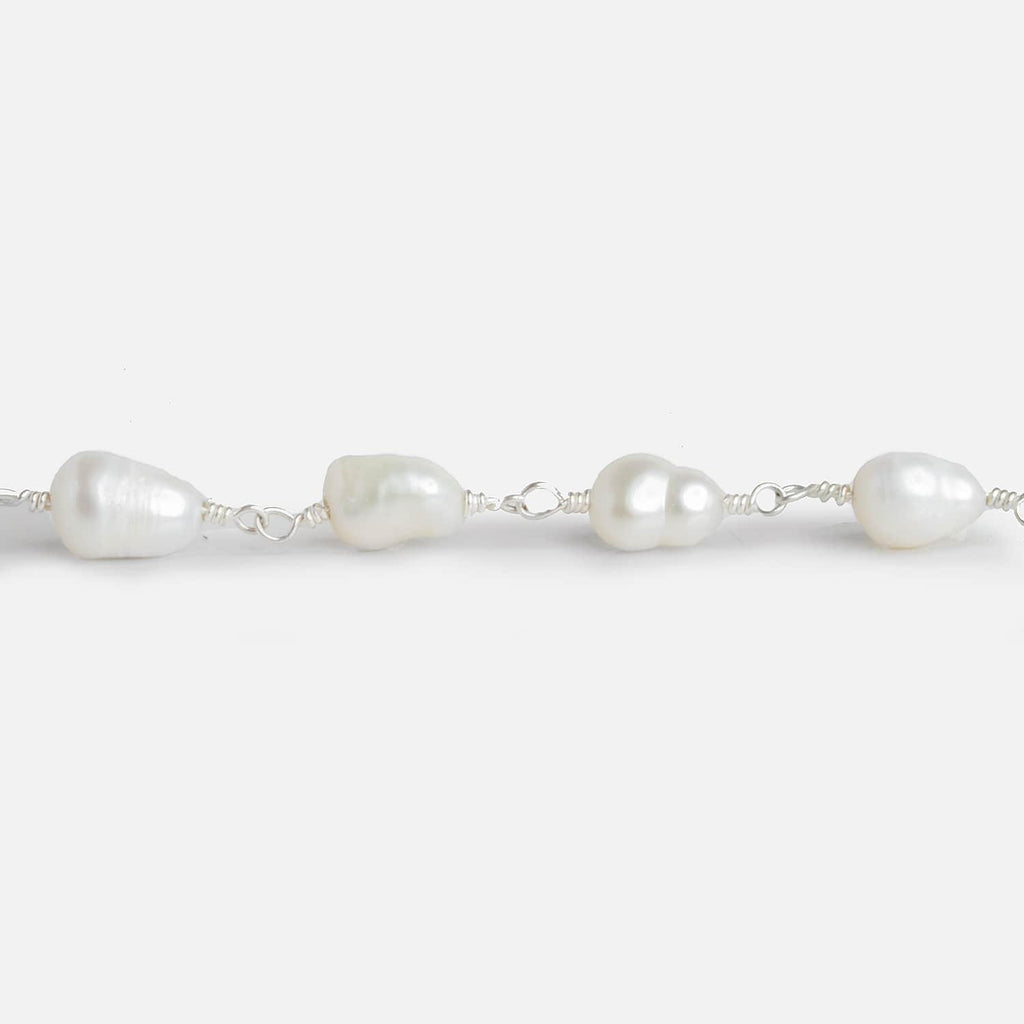 9x6mm White Baroque Freshwater Pearl Silver Chain - The Bead Traders