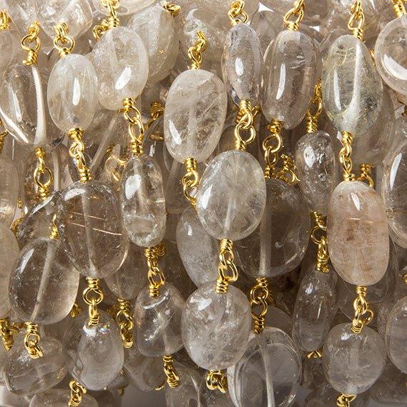 9x7-11x7mm Rutilated Quartz plain nugget Gold Rosary Chain by the foot 18 beads - The Bead Traders