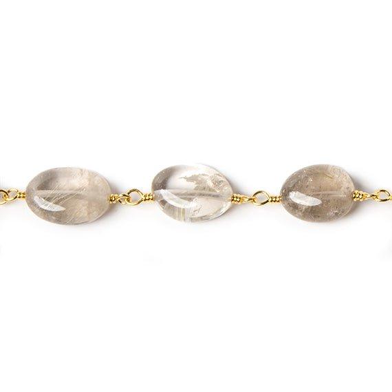 9x7-11x7mm Rutilated Quartz plain nugget Gold Rosary Chain by the foot 18 beads - The Bead Traders