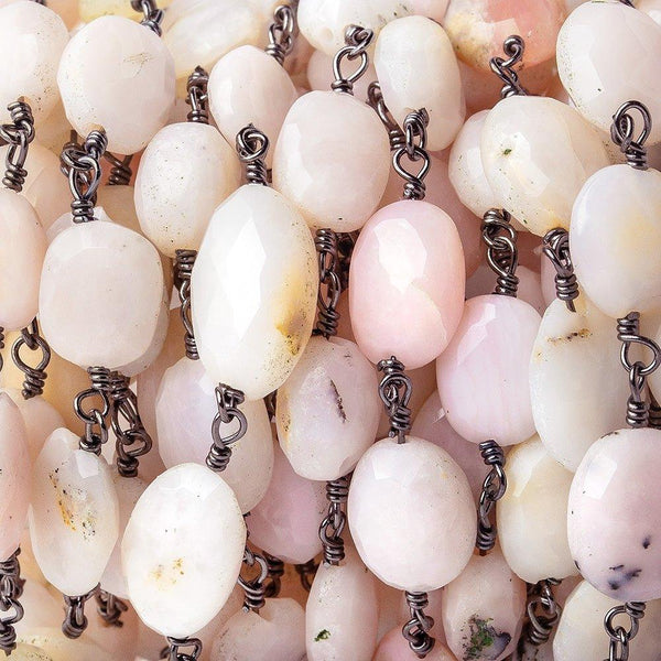 9x7-13x10mm Pink Peruvian Opal Faceted Oval Black Gold plated Chain by the foot