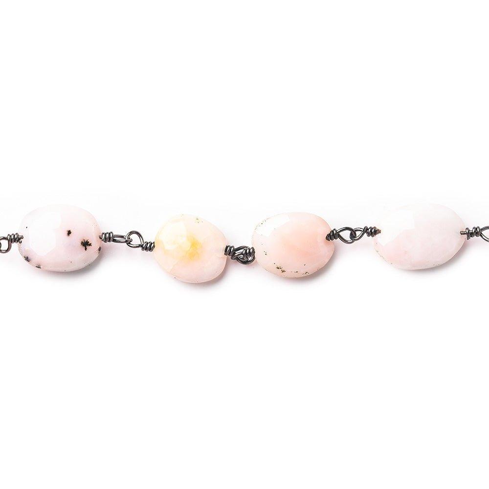 9x7-13x10mm Pink Peruvian Opal Faceted Oval Black Gold plated Chain by the foot - The Bead Traders