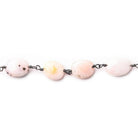 9x7-13x10mm Pink Peruvian Opal Faceted Oval Black Gold plated Chain by the foot - The Bead Traders