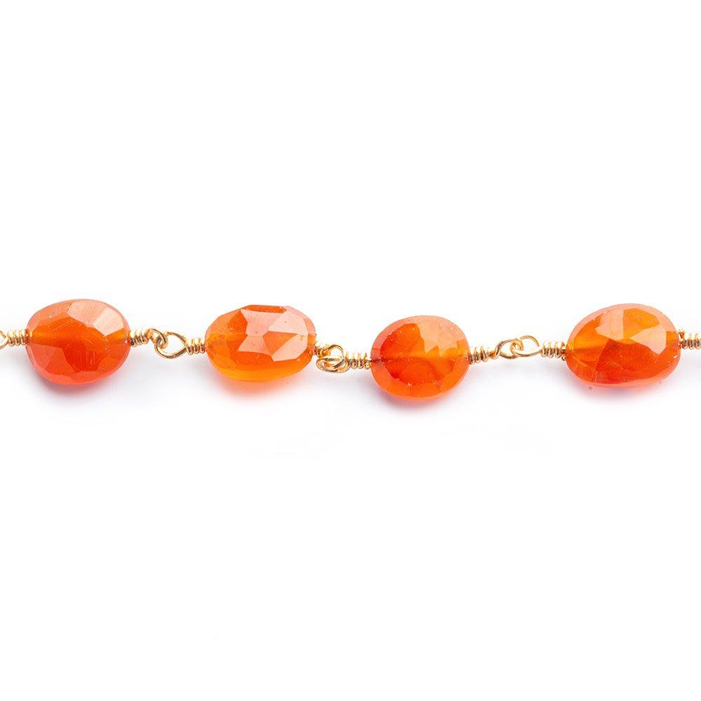 9x7.5mm-12x9.5mm Carnelian Faceted Ovals Gold plated Chain by the foot 17 pieces - The Bead Traders