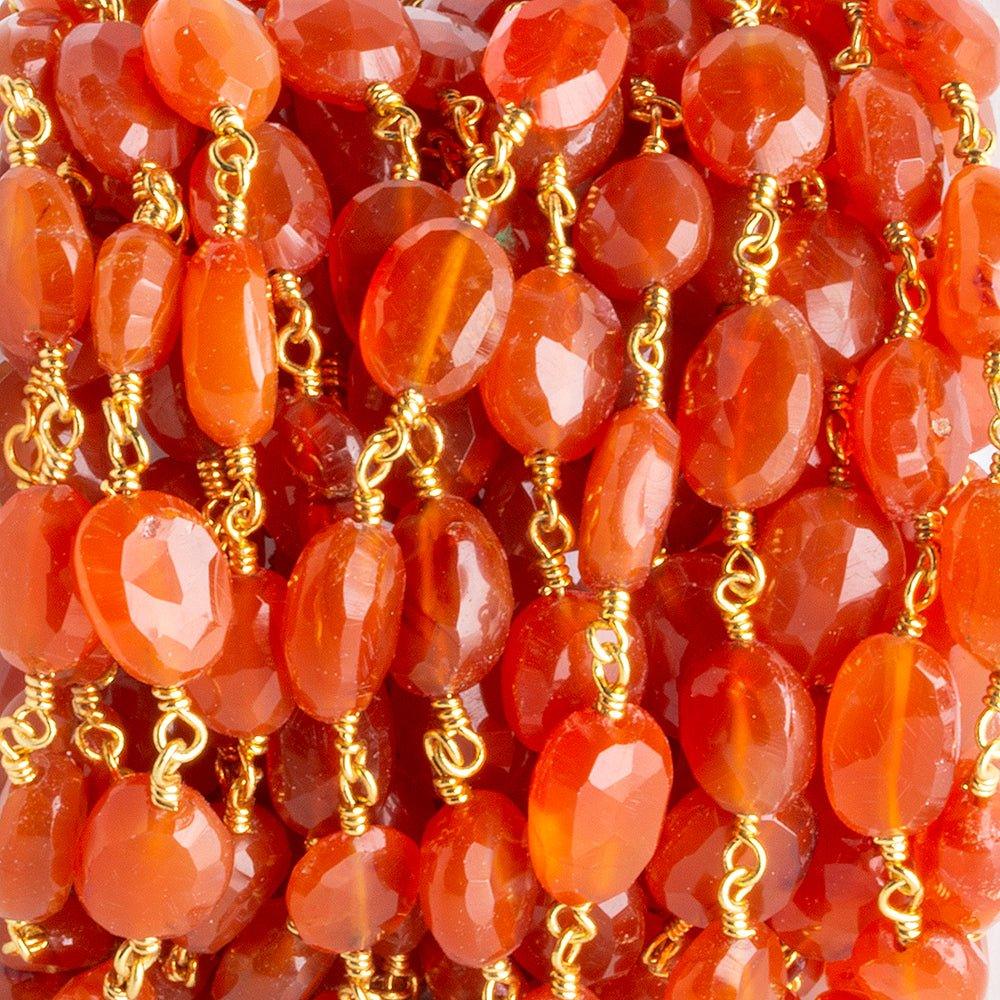9x7.5mm-12x9.5mm Carnelian Faceted Ovals Gold plated Chain by the foot 17 pieces - The Bead Traders