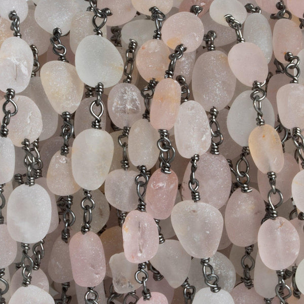9x7mm Matte Morganite Nugget Silver Chain 25 beads