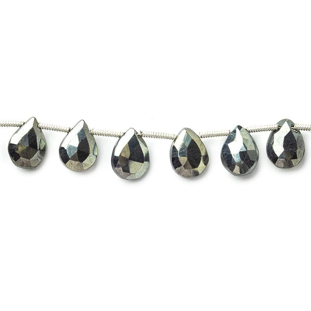 9x7mm Sage Mystic Black Spinel Faceted Pears 8 inch 21 beads - The Bead Traders
