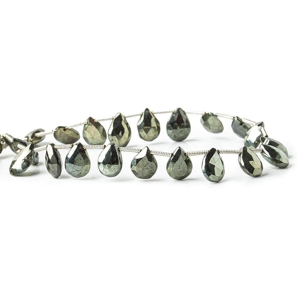 9x7mm Sage Mystic Black Spinel Faceted Pears 8 inch 21 beads - The Bead Traders
