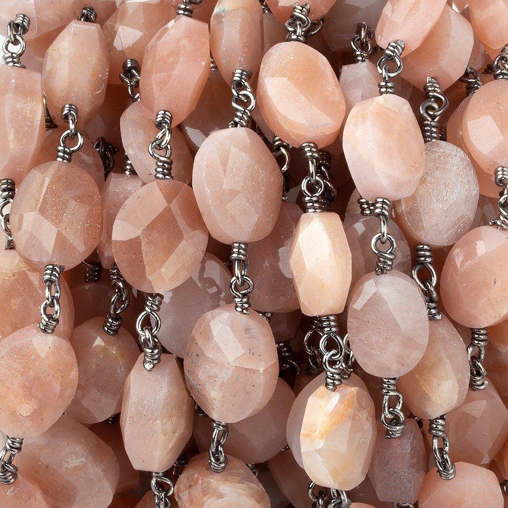 9x8-10x9mm Sunstone faceted oval Black Gold plated Chain by the foot 19 pieces - The Bead Traders