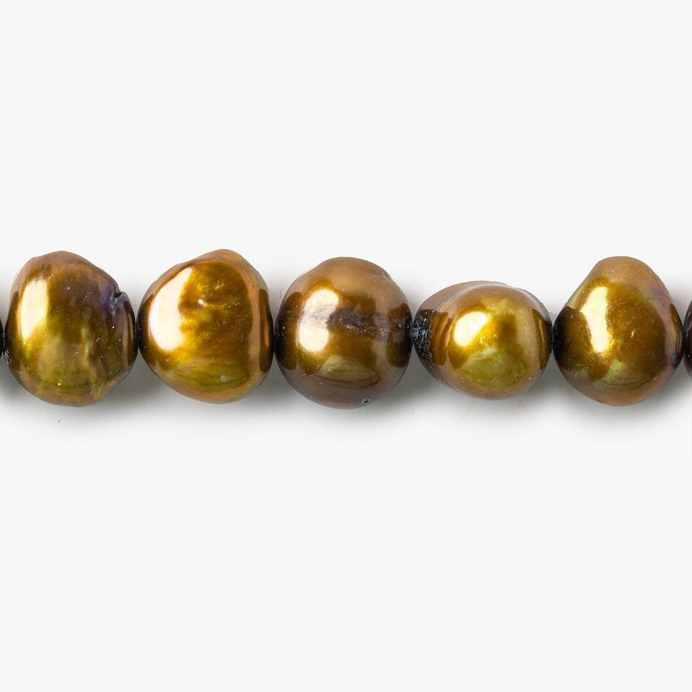 9x8-11x10mm Golden Green Side Drilled Baroque Freshwater pearls 15 inch 45 pieces - The Bead Traders
