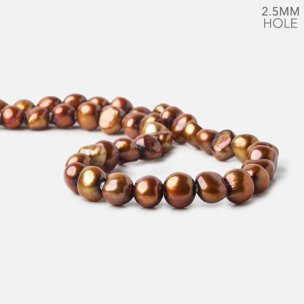 9x8-11x8mm Copper Brown 2.5mm Large hole Pearls 15 inch 45 pcs - The Bead Traders