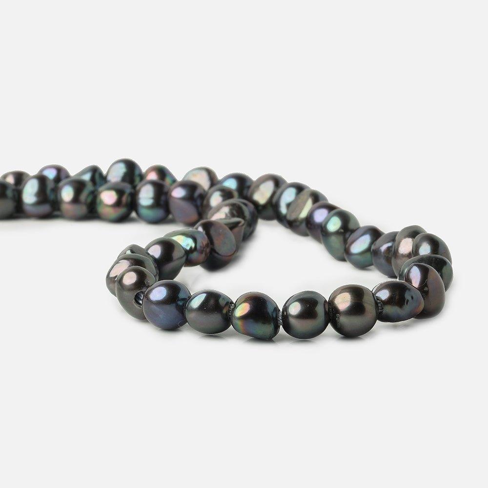 9x8-11x8mm Dark Peacock 2.5mm Large hole Pearls 15 inch 45 pcs - The Bead Traders