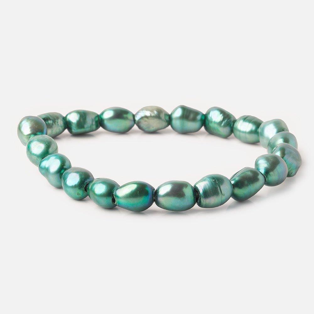 9x8-11x9mm Teal Baroque 2.5mm Large Hole Pearls 8 inch 19 pcs - The Bead Traders