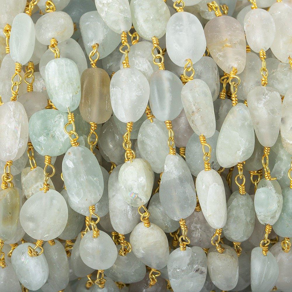 9x8-12x7mm Matte Aquamarine plain nugget Gold Chain by the foot 19 beads - The Bead Traders