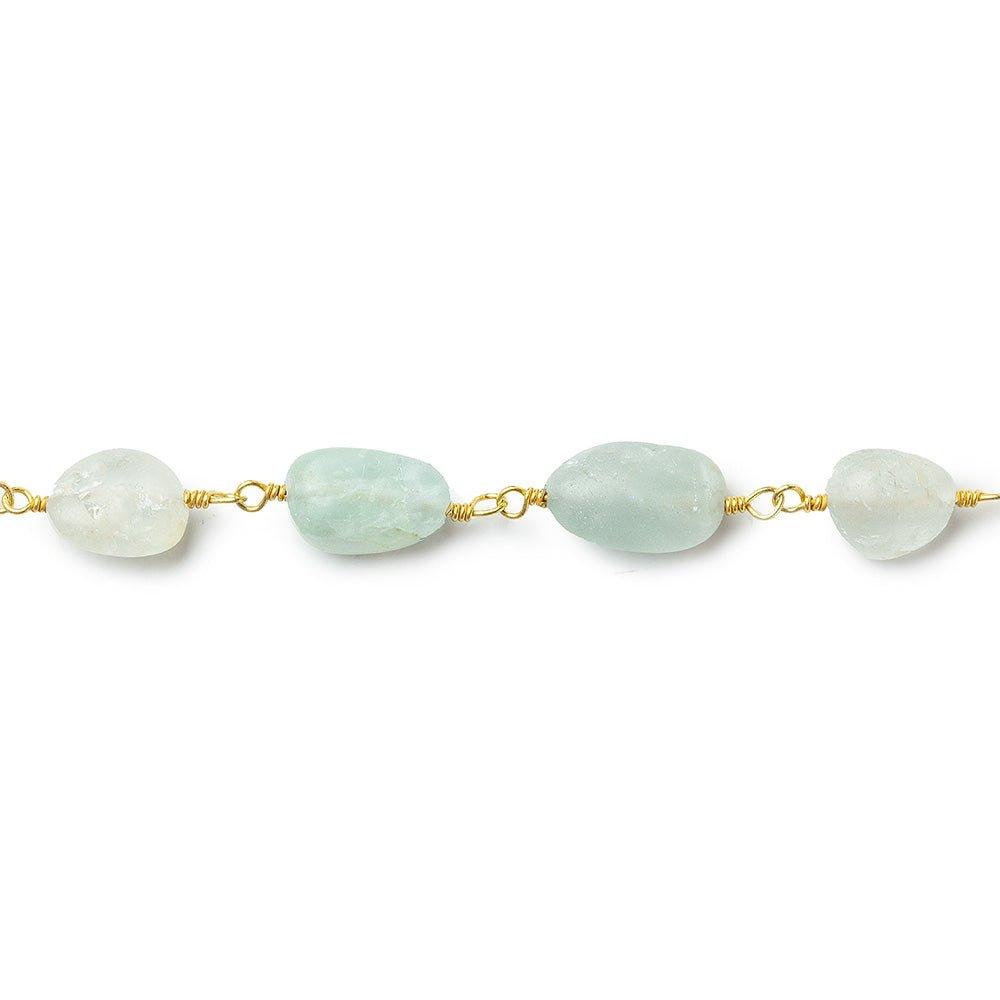 9x8-12x7mm Matte Aquamarine plain nugget Gold Chain by the foot 19 beads - The Bead Traders