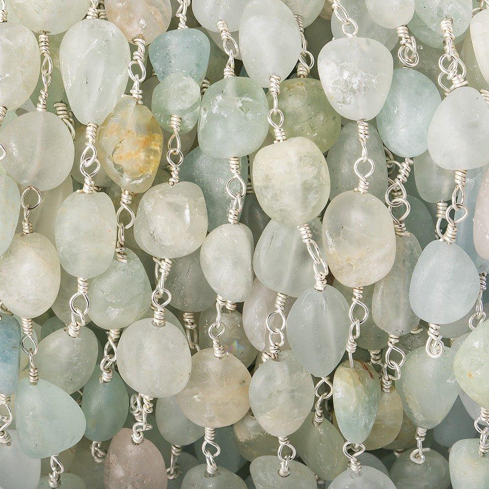9x8-12x7mm Matte Aquamarine plain nugget Silver Chain by the foot 19 beads - The Bead Traders