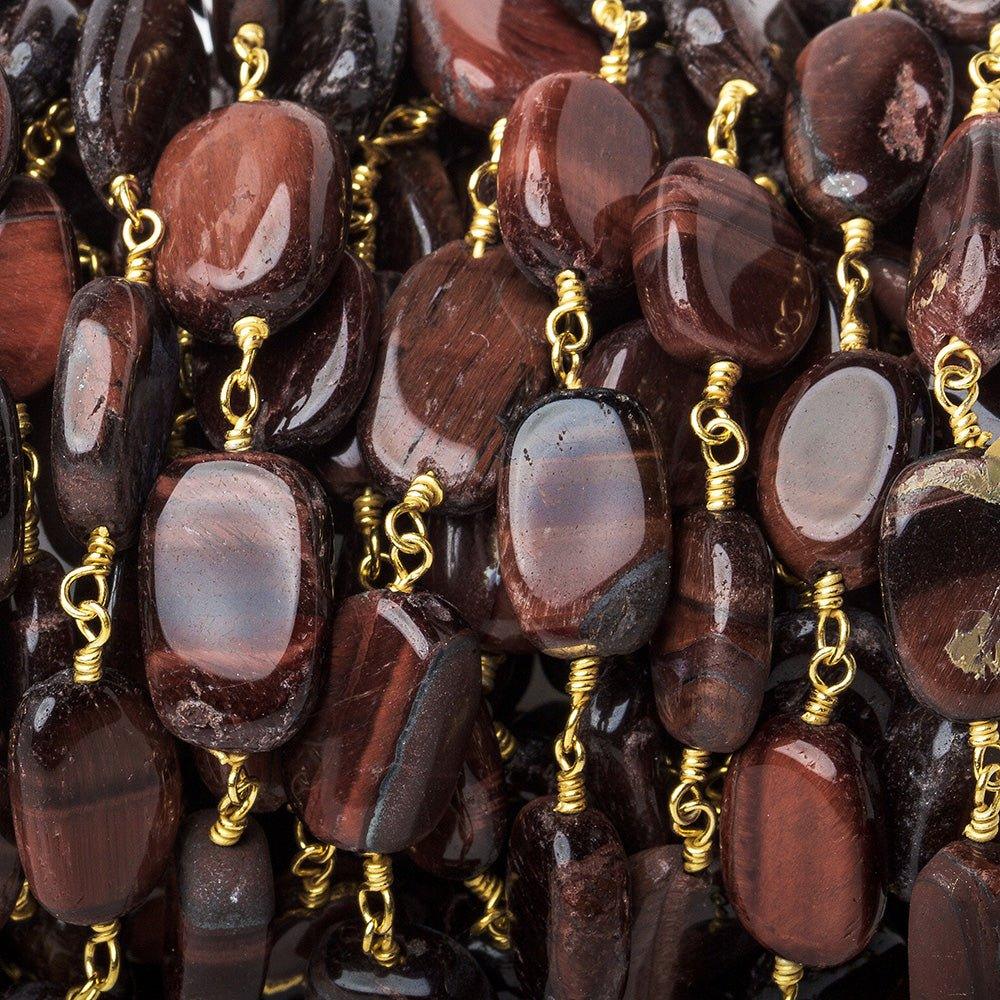 9x8-12x7mm Red Tiger's Eye plain oval nugget Gold Chain by the foot 18 pieces - The Bead Traders