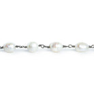 9x8mm-11x9mm White Baroque Freshwater Pearl Black Gold plated Chain by the Foot 19 Pieces - The Bead Traders