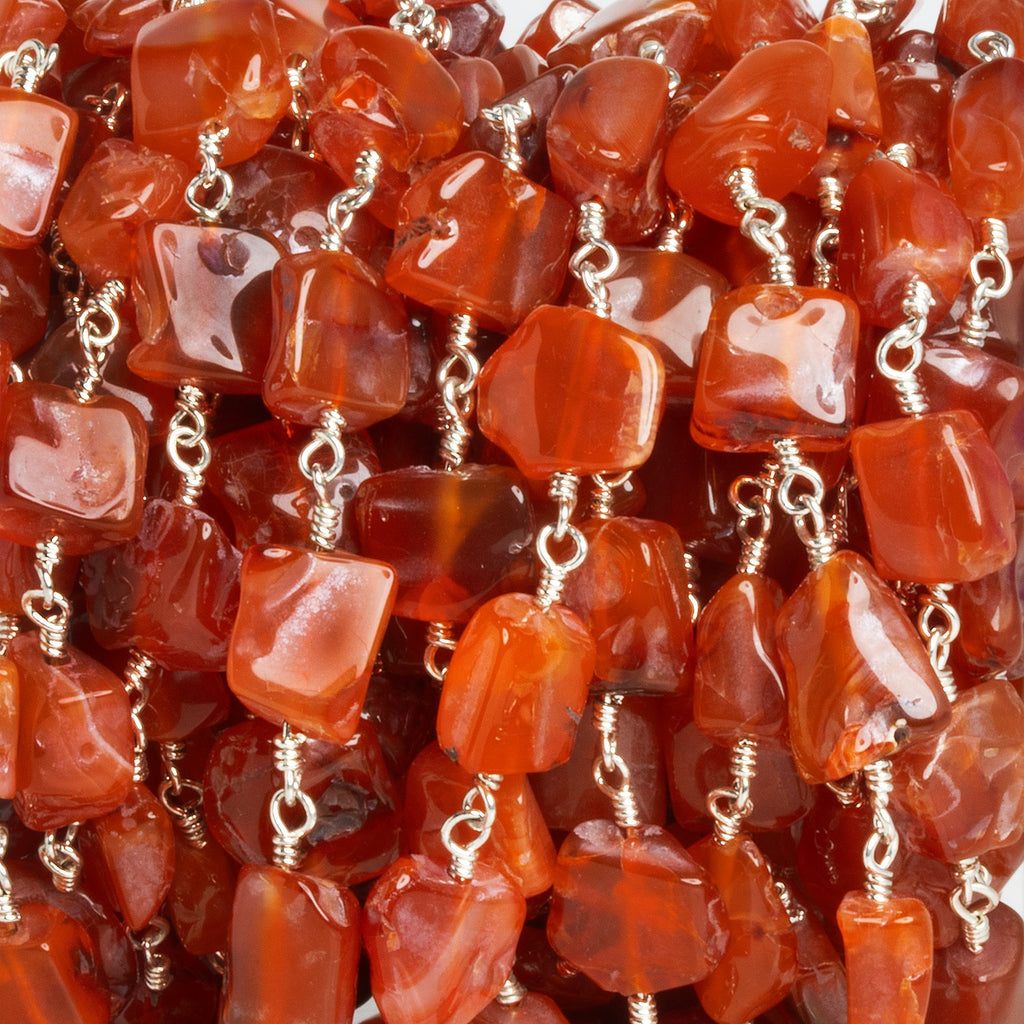 9x8mm Carnelian Hammer Faceted Nugget Silver Chain - The Bead Traders