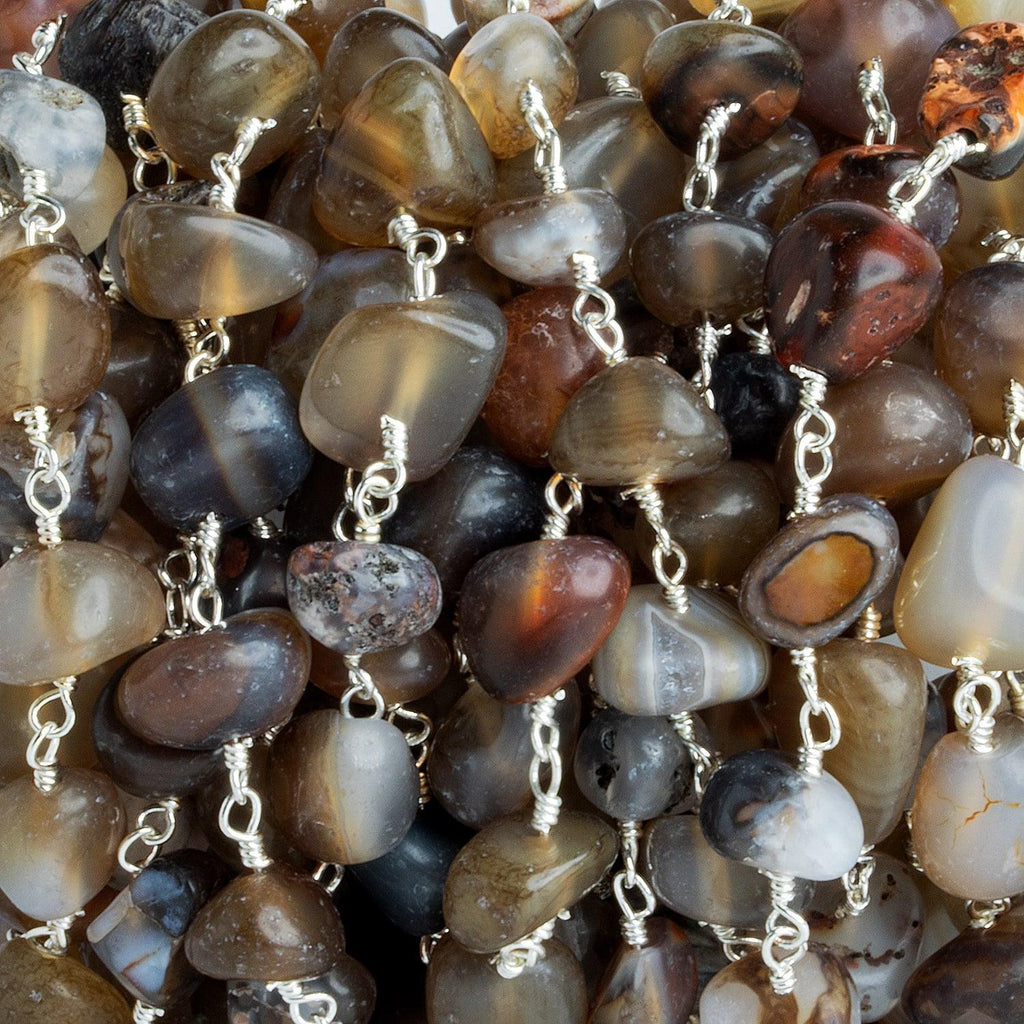 9x8mm Matte Brown Agate Plain Nugget Silver Chain 23 beads - The Bead Traders