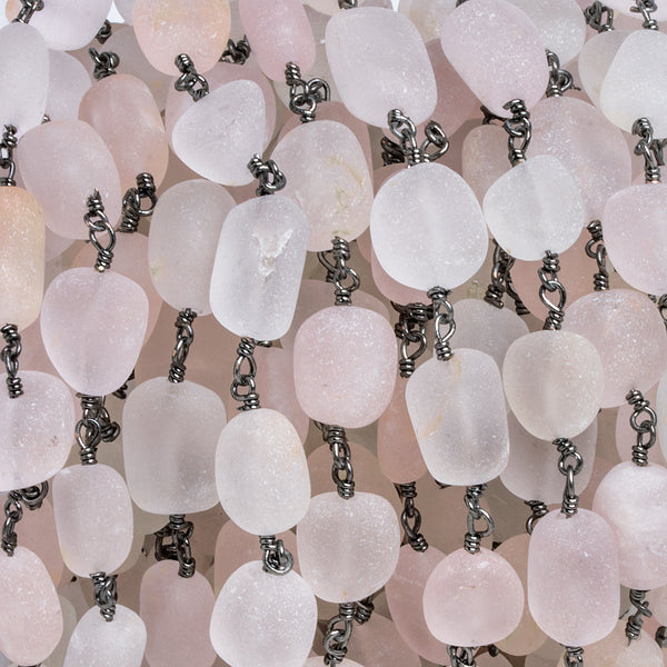 9x8mm Matte Morganite Nugget Black Gold Chain 21 beads