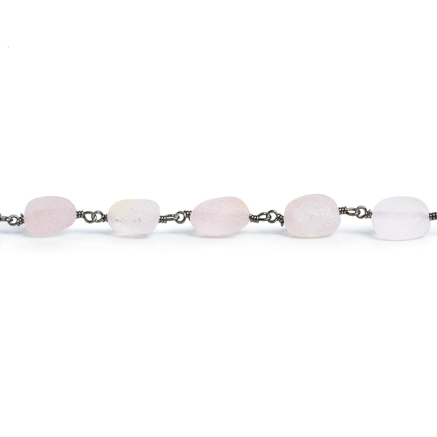 9x8mm Matte Morganite Nugget Black Gold Chain 21 beads - The Bead Traders