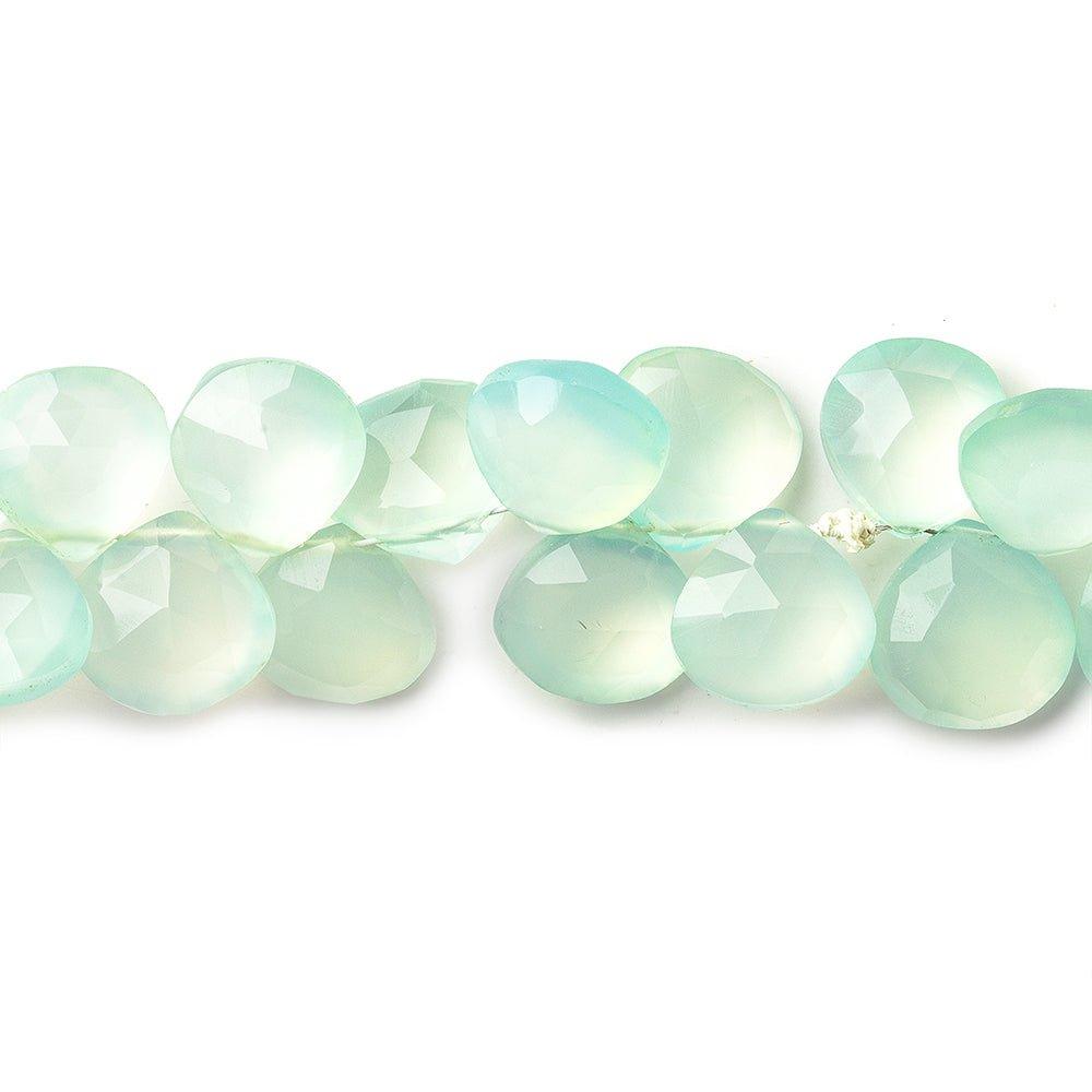 9x9-10x10mm Seafoam Blue-Green Chalcedony faceted heart briolettes 8 inch 49 beads - The Bead Traders