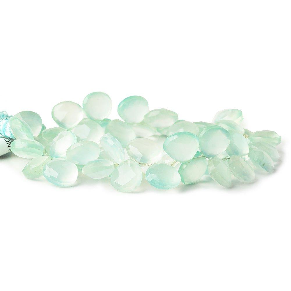 9x9-10x10mm Seafoam Blue-Green Chalcedony faceted heart briolettes 8 inch 49 beads - The Bead Traders