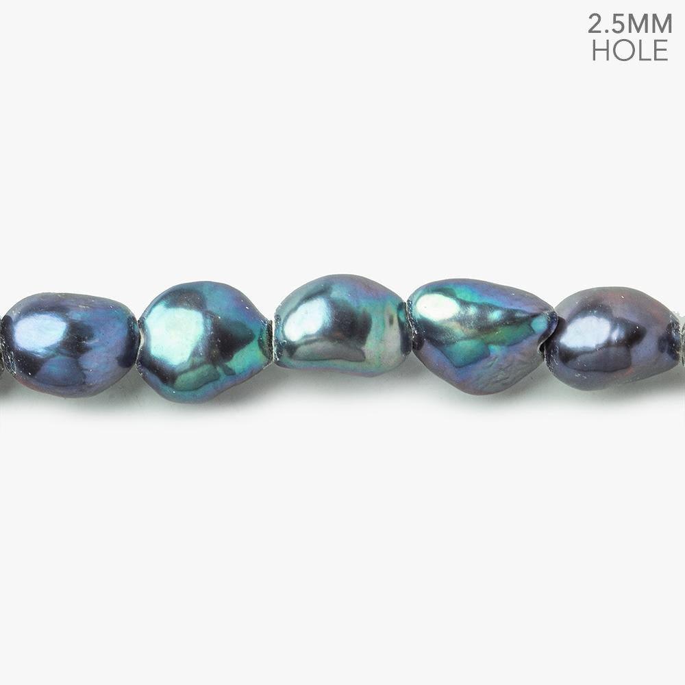 9x9-11x8mm Peacock Teal Baroque Straight Drilled 2.5mm Large Hole Pearls 8 inch - The Bead Traders